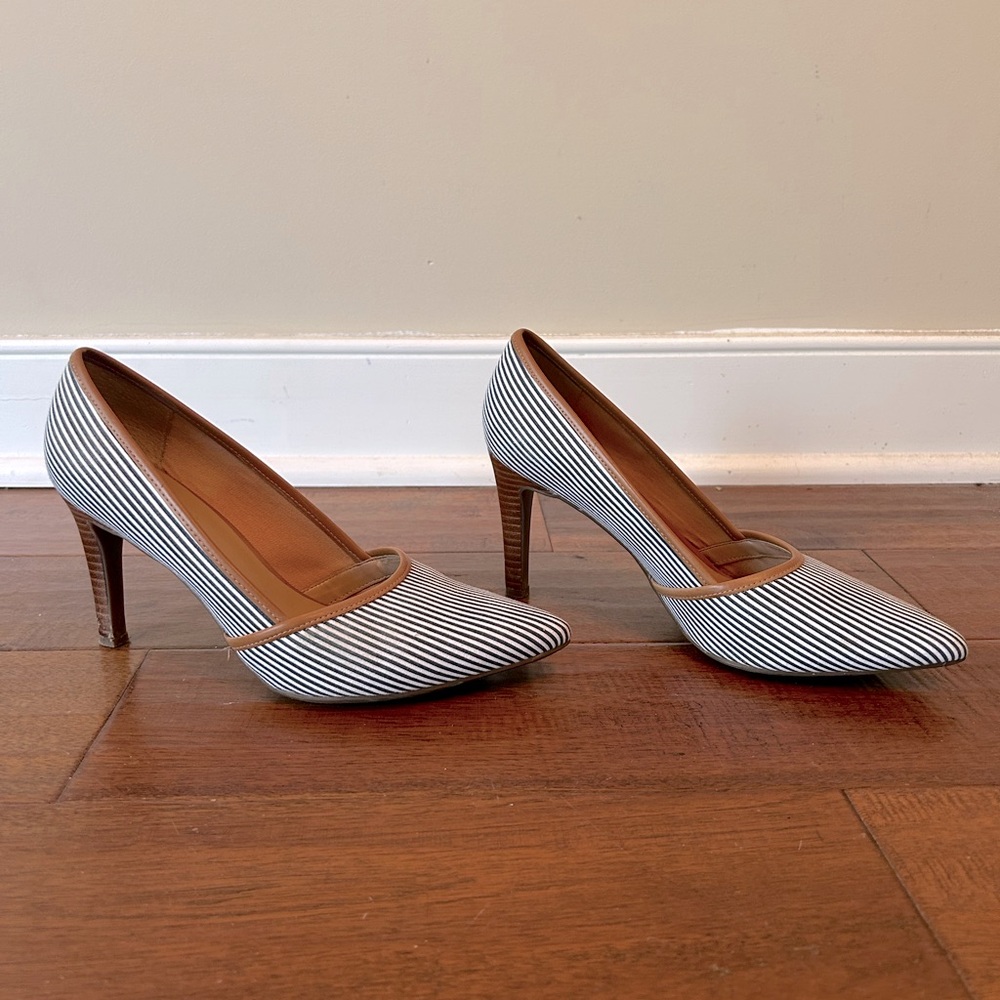 Franco Sarto Allair 2 Indigo Blue & White Pin Striped Stiletto Heels Size 8M
